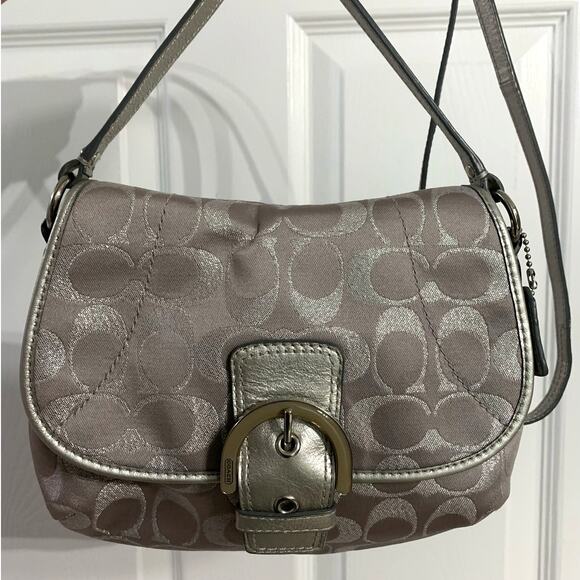 COACH Gray Silver Signature Canvas Crossbody - Picture 1 of 12